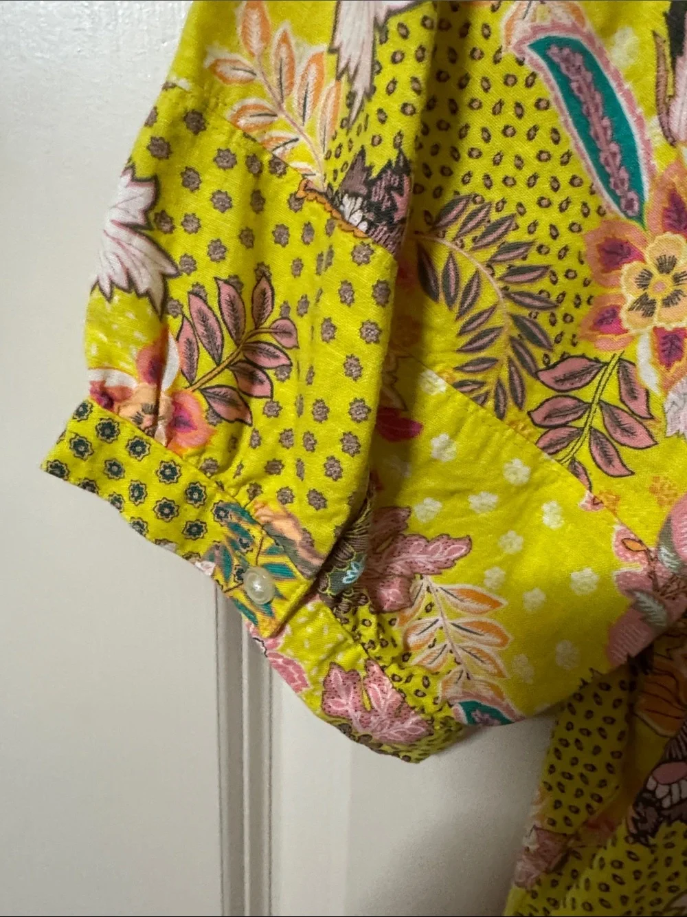 LOFT Yellow Floral Square Neckline Blouse